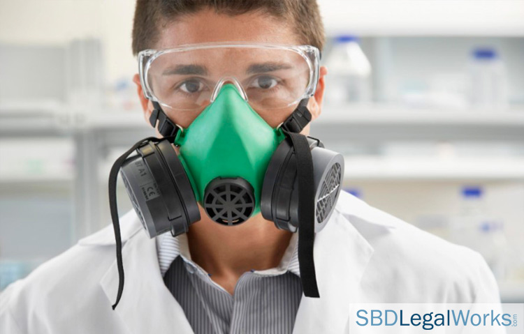 Scientist wearing protective mask